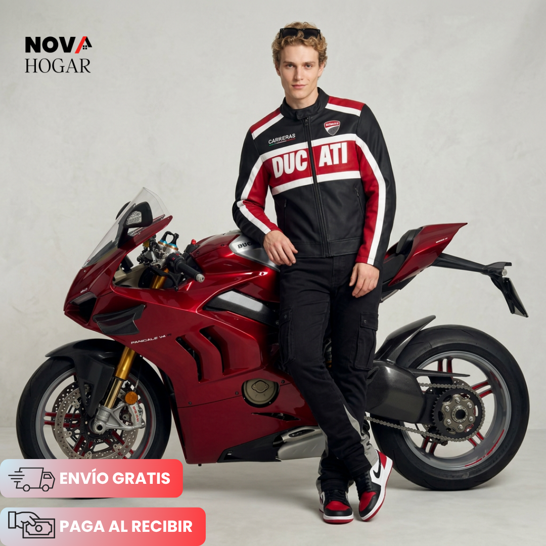 RossoCorsa™ Chaqueta de Cuero para Motociclistas