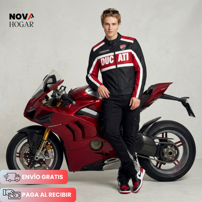 RossoCorsa™ Chaqueta de Cuero para Motociclistas