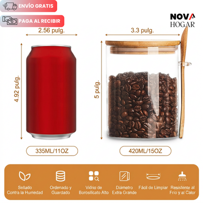 EcoSeal™ Recipientes Herméticos con Cuchara de Bambú