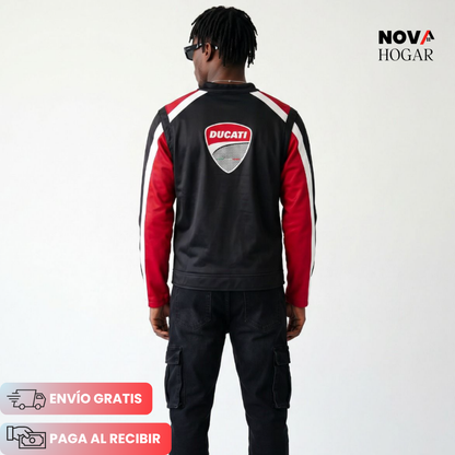 RossoCorsa™ Chaqueta de Cuero para Motociclistas