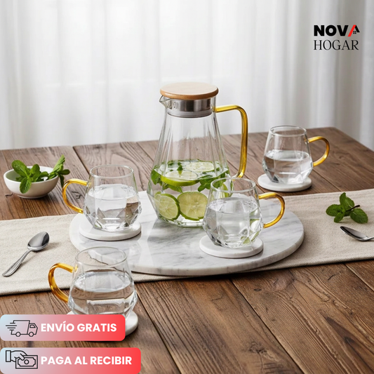 DiamondLux™ Set de Jarra y 4 Vasos de Cristal