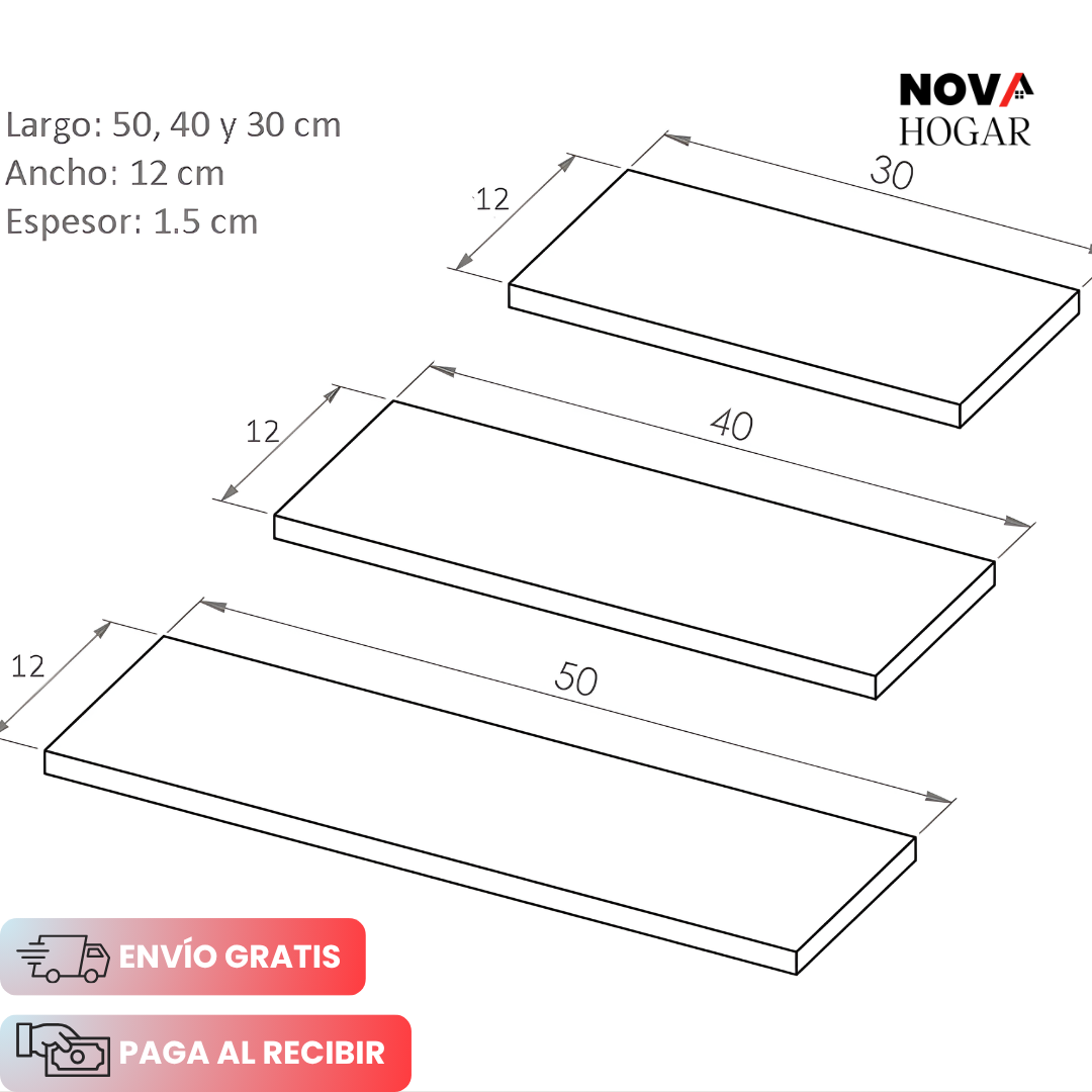 PureDecor™ Set x3 Modernas Repisas Flotantes para Pared