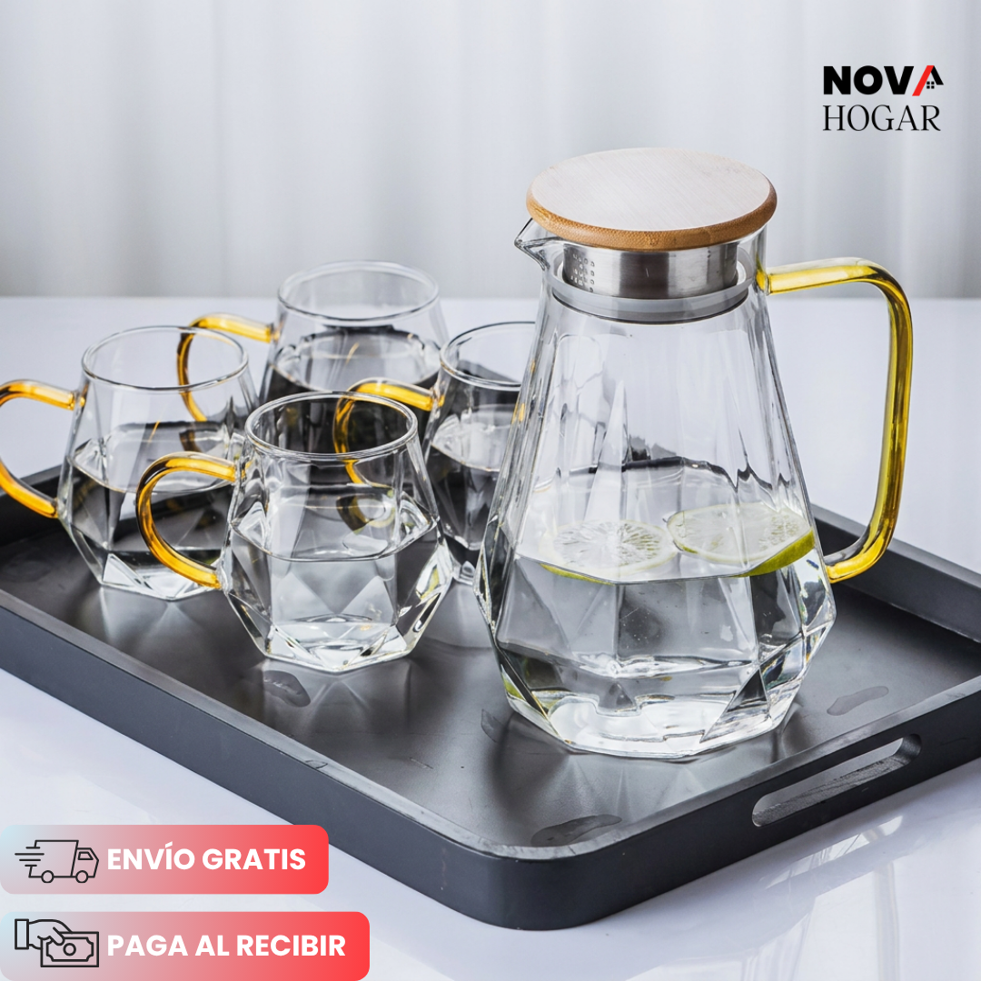 DiamondLux™ Set de Jarra y 4 Vasos de Cristal
