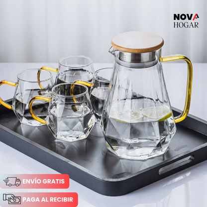 DiamondLux™ Set de Jarra y 4 Vasos de Cristal