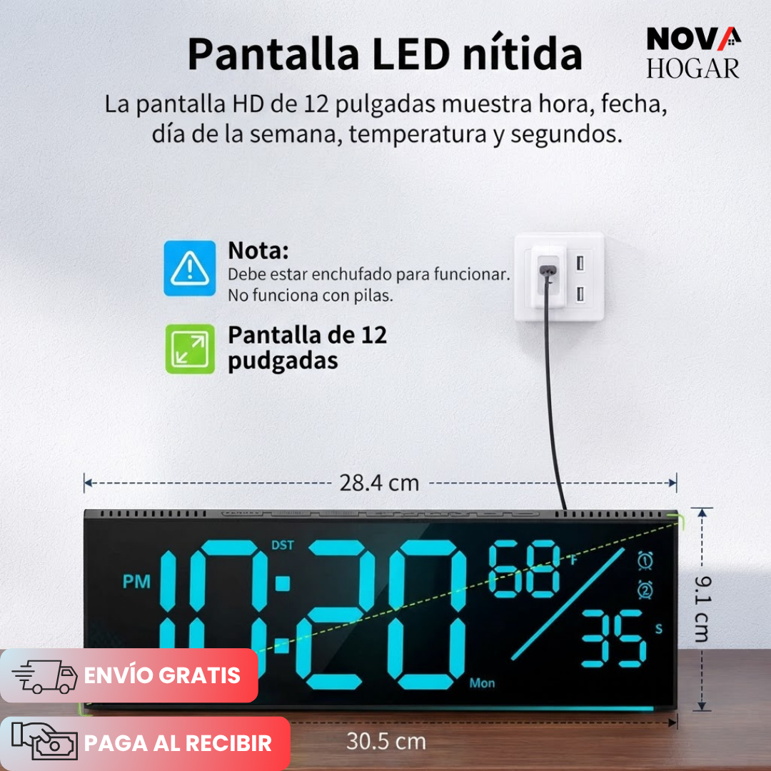 SmarTime™ Reloj Digital de Pared de Gran Tamaño