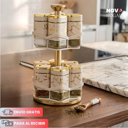 EliteSpice™ Carrusel para Condimentos con 12 Frascos Premium