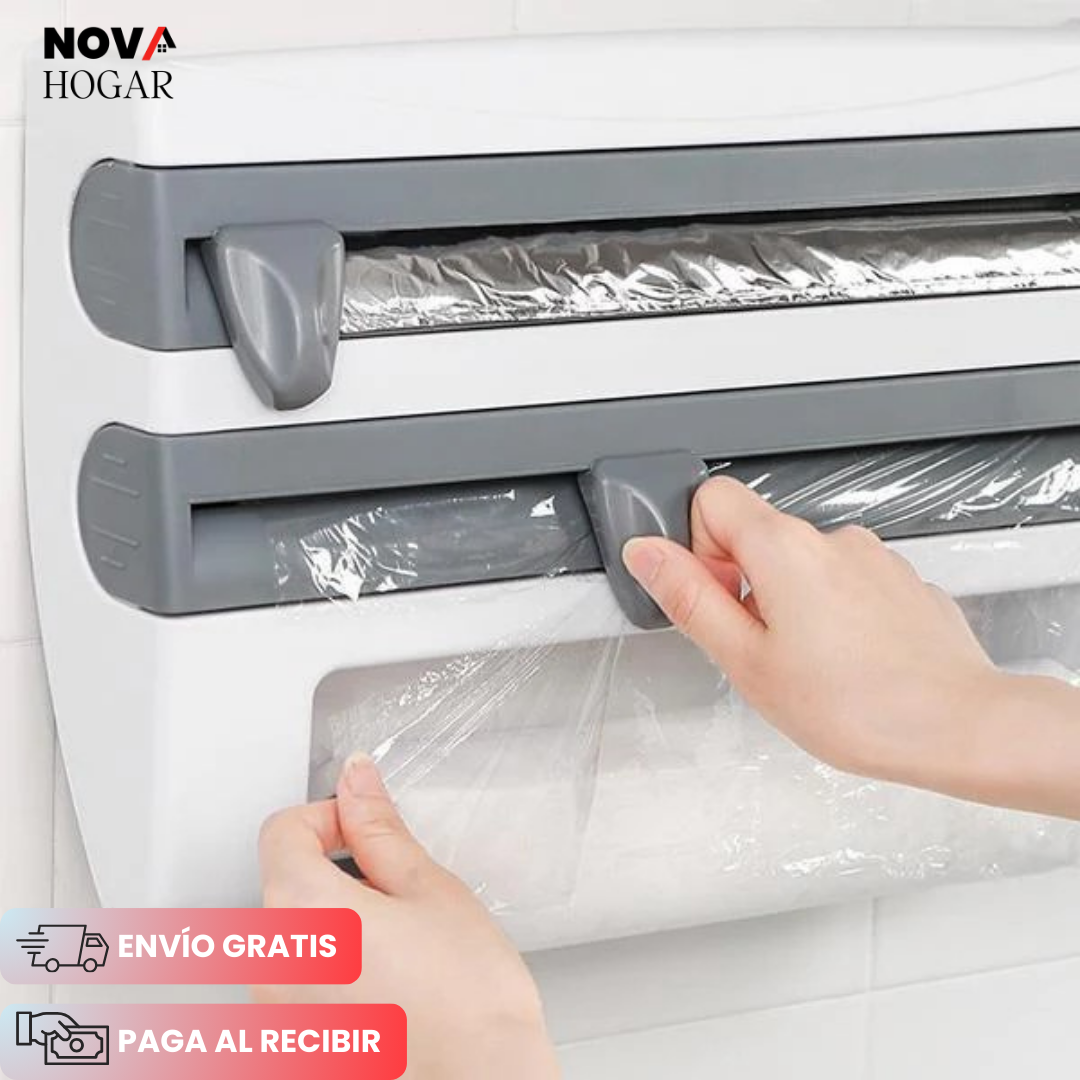WrapStation™ Dispensador y Cortador de Rollos de Cocina 4 en 1