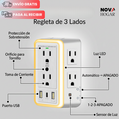 AuraHub™ Multitoma Inteligente con Luz Suave