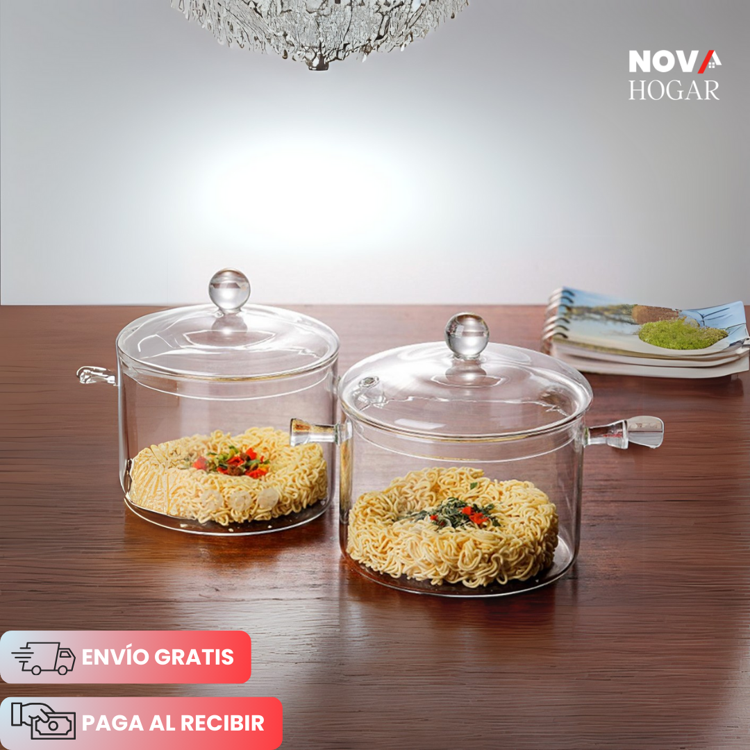 CrystalCook™ Elegante Olla de Cristal Templado Resistente