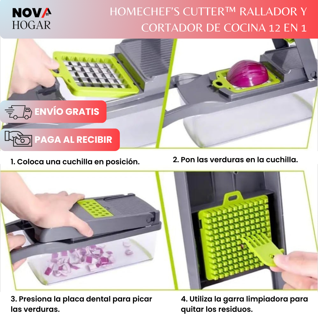 HomeChef’s Cutter™ Rallador y Cortador de Cocina 12 en 1