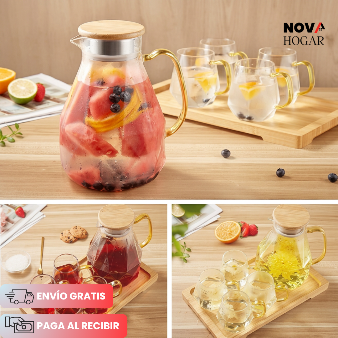 DiamondLux™ Set de Jarra y 4 Vasos de Cristal