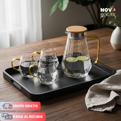 DiamondLux™ Set de Jarra y 4 Vasos de Cristal