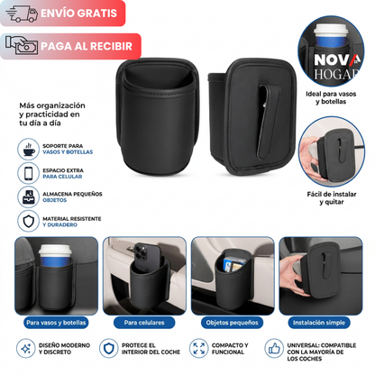 LuxPocket™ Portavasos de Cuero para Carro