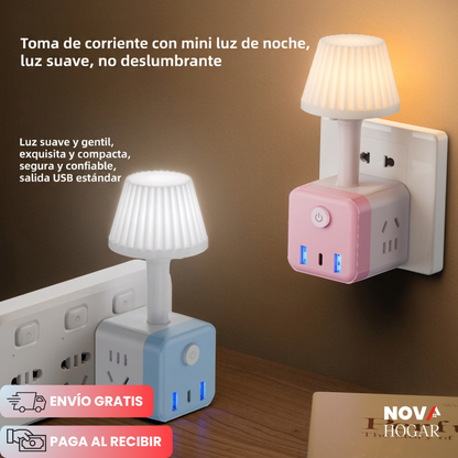 LumiPlug™ Hermosa Lampara con Cubo Multitomas y cargador