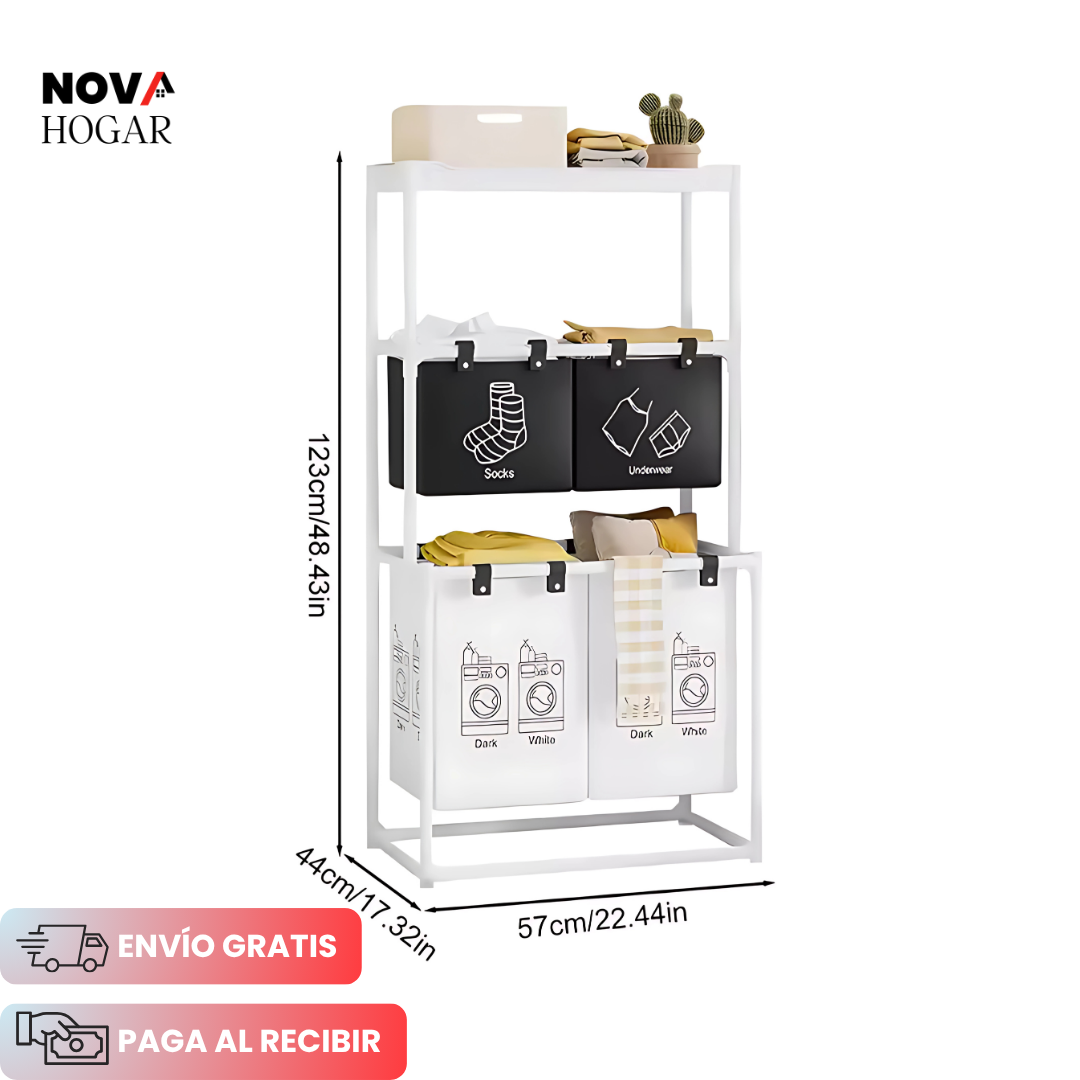 LaundEase™ Cesto para Ropa Sucia de Tres Niveles