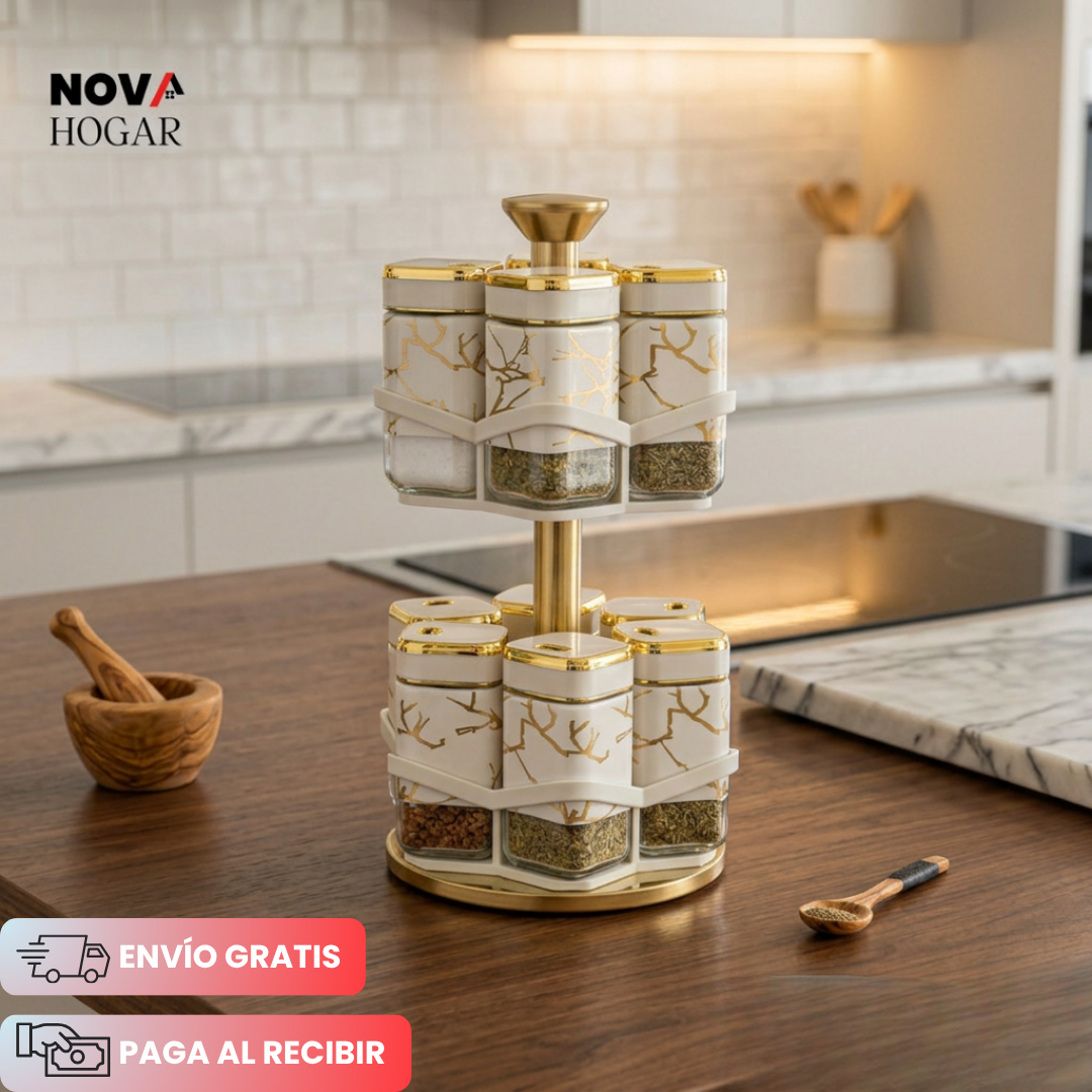 EliteSpice™ Carrusel para Condimentos con 12 Frascos Premium