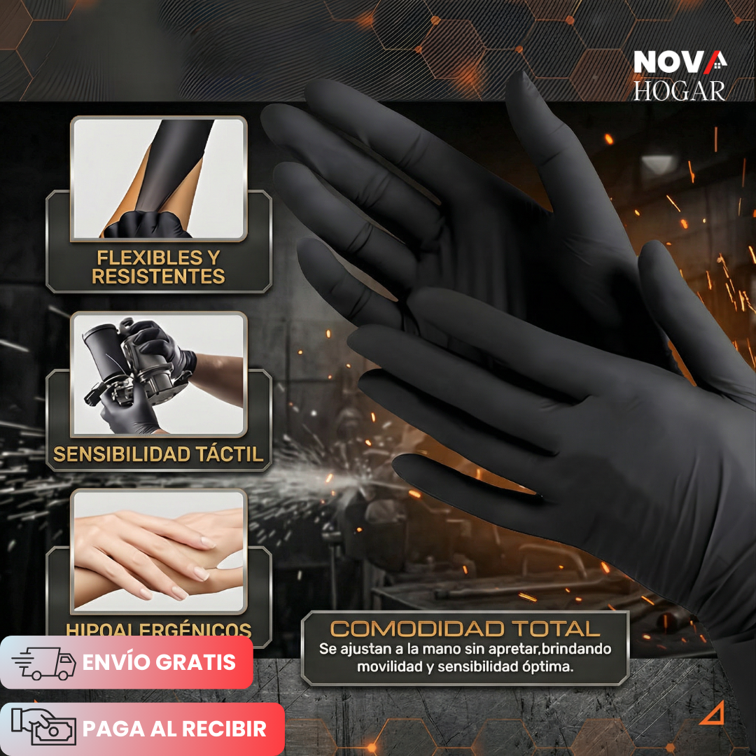 ArmorFlex™ Pack x50 Guantes de Nitrilo Negro Ultra Resistentes