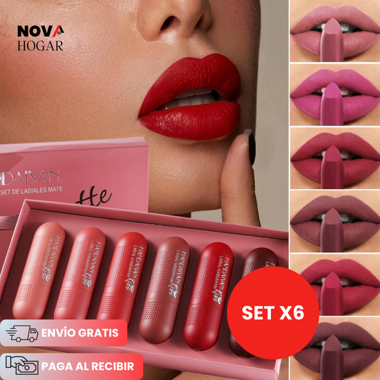 VelvetVibe™ Set X6 Labiales Mate De Larga Duración