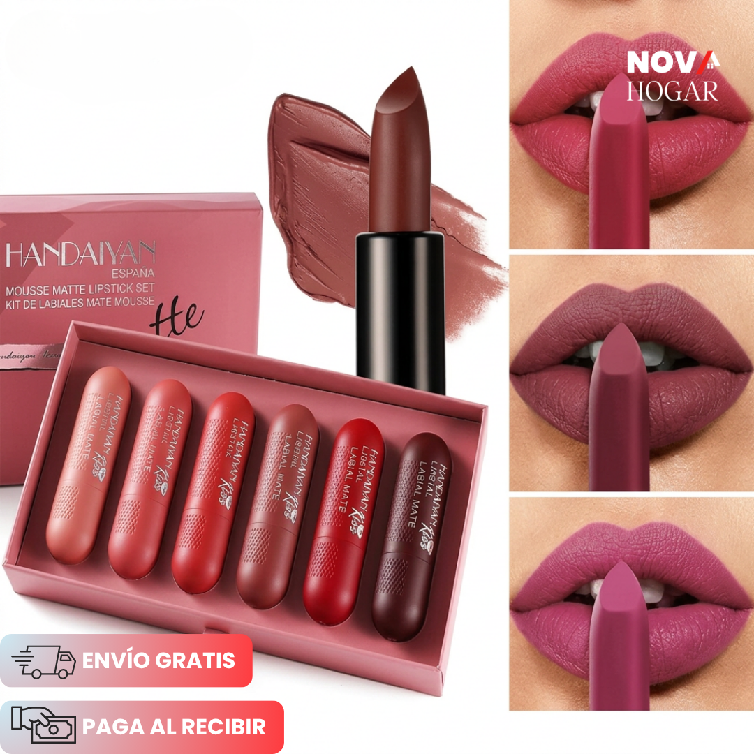 VelvetVibe™ Set X6 Labiales Mate De Larga Duración