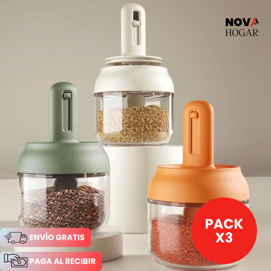 SpiceScoop™ Pack x3 Especieros de Vidrio con Cuchara