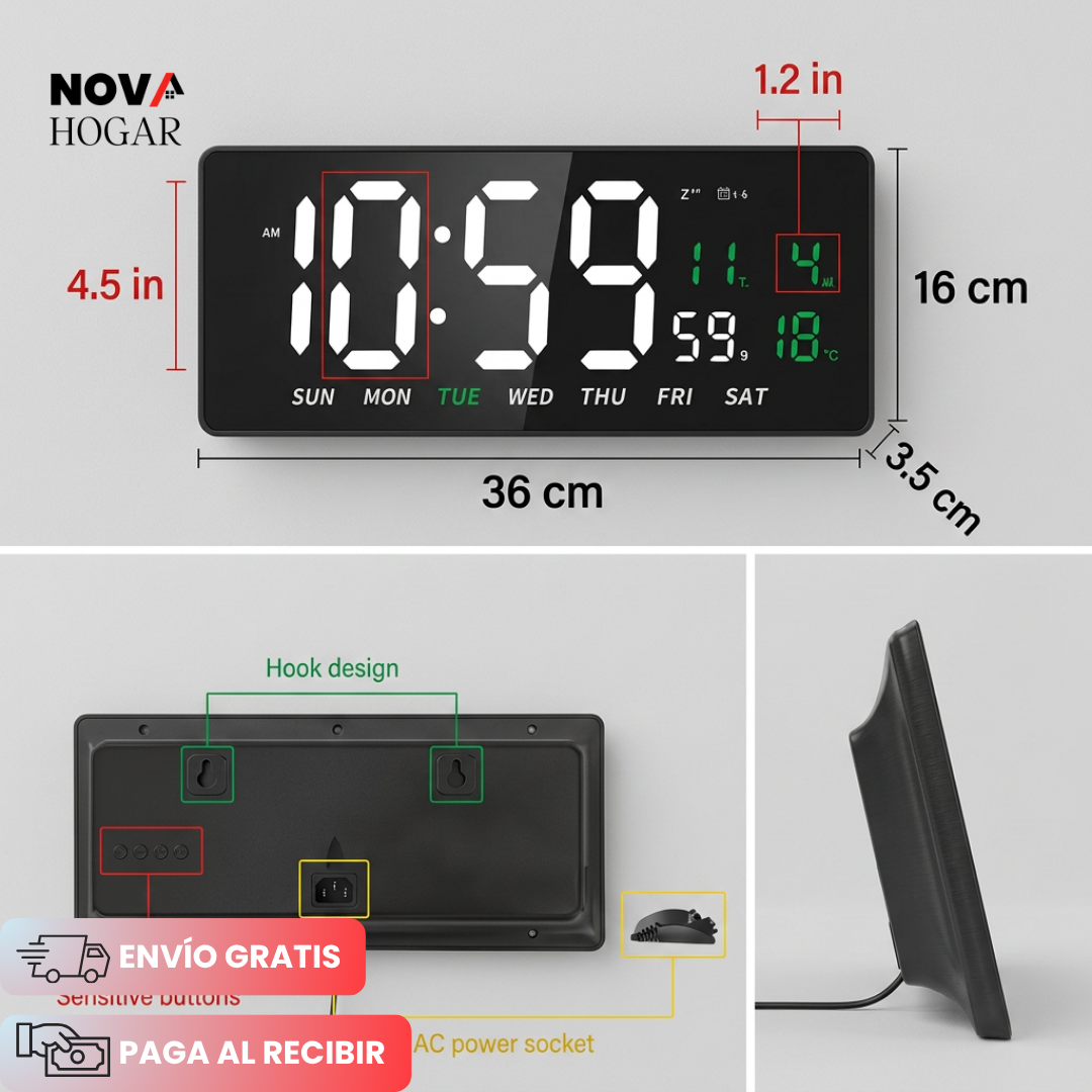 SmarTime™ Reloj Digital de Pared de Gran Tamaño