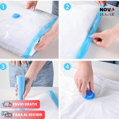 VacPack™ Pack 8 Bolsas al Vacío Reduce 80% de Espacio