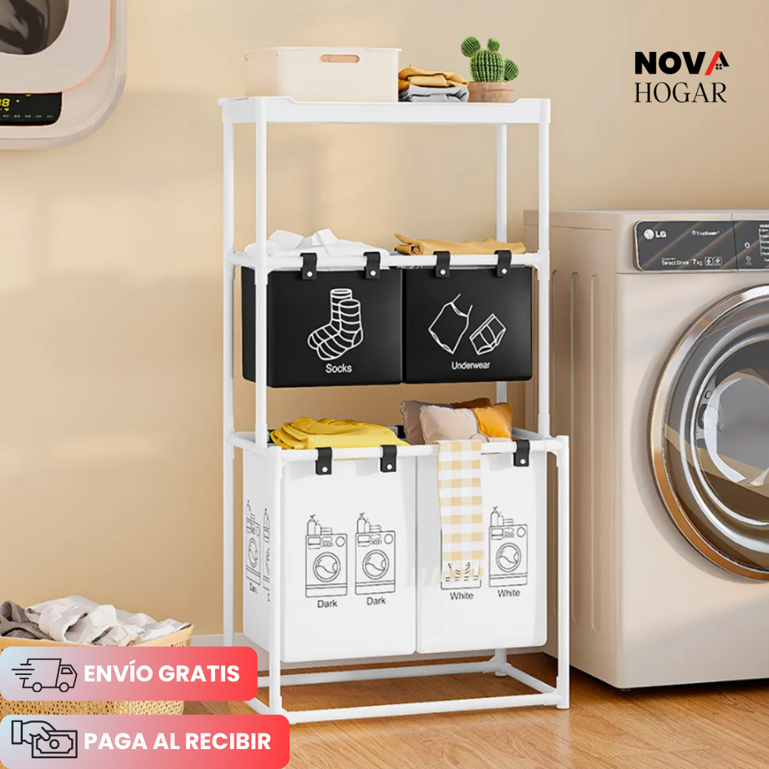 LaundEase™ Cesto para Ropa Sucia de Tres Niveles