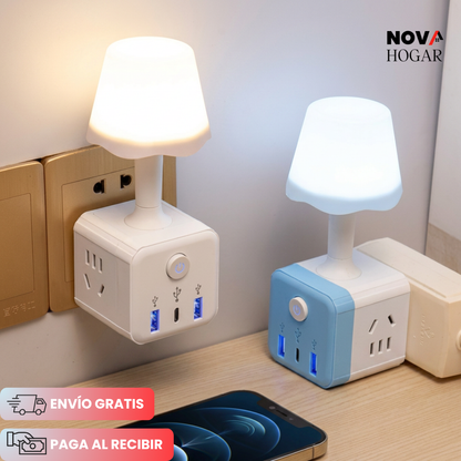 LumiPlug™ Hermosa Lampara con Cubo Multitomas y cargador