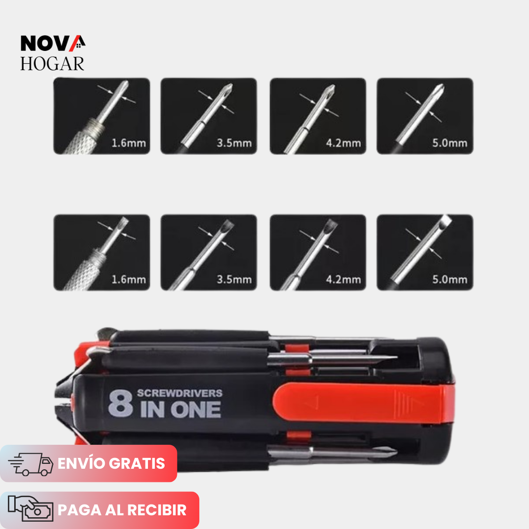 FlashFix™ Destornillador 8 en 1 con Linterna Integrada