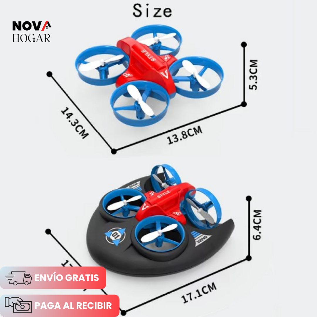 HydroFlyer™ Dron Aerodeslizador 3 en 1 Combina Vuelo, Navegación y Conducción