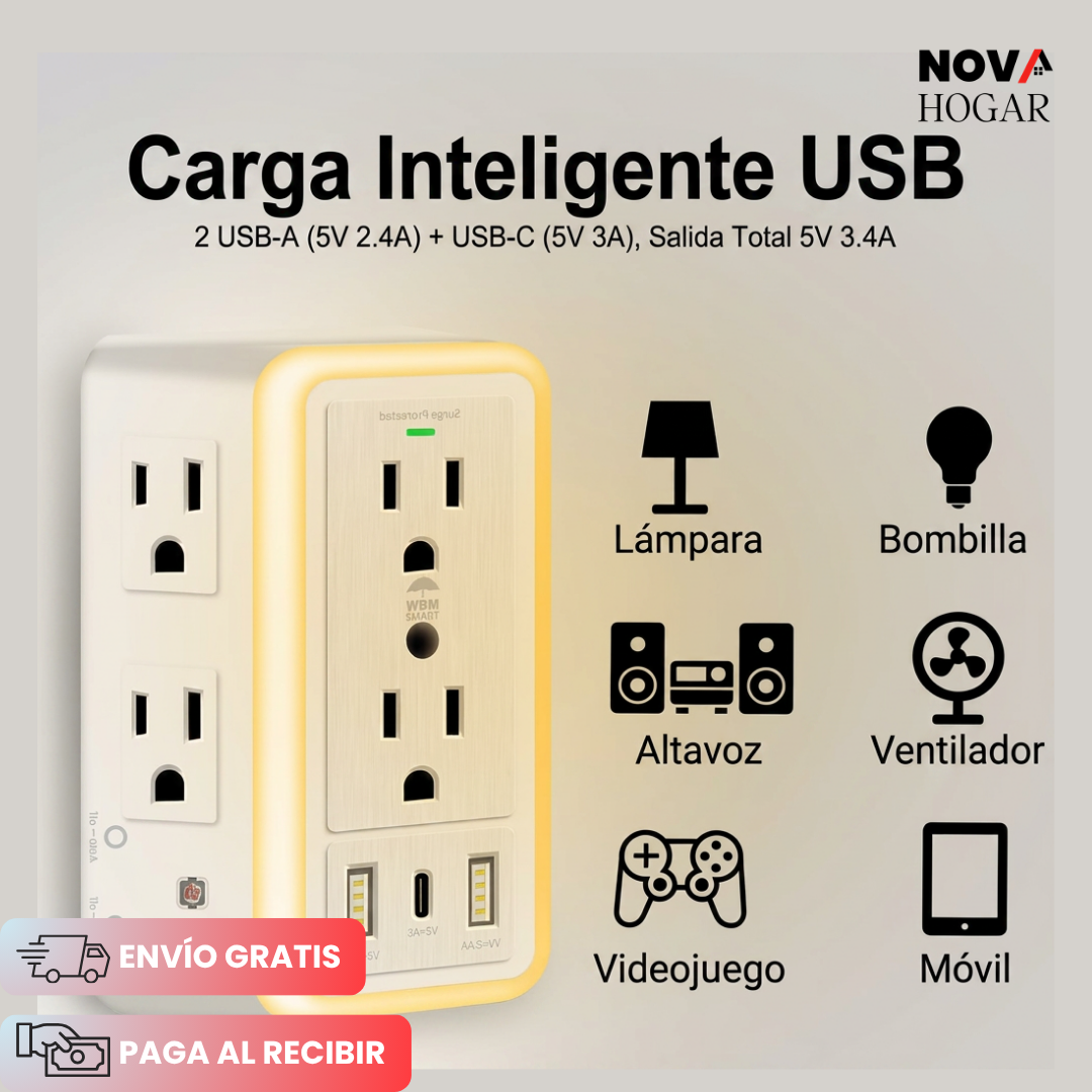 AuraHub™ Multitoma Inteligente con Luz Suave