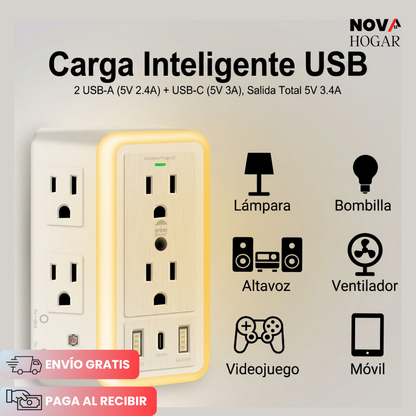 AuraHub™ Multitoma Inteligente con Luz Suave