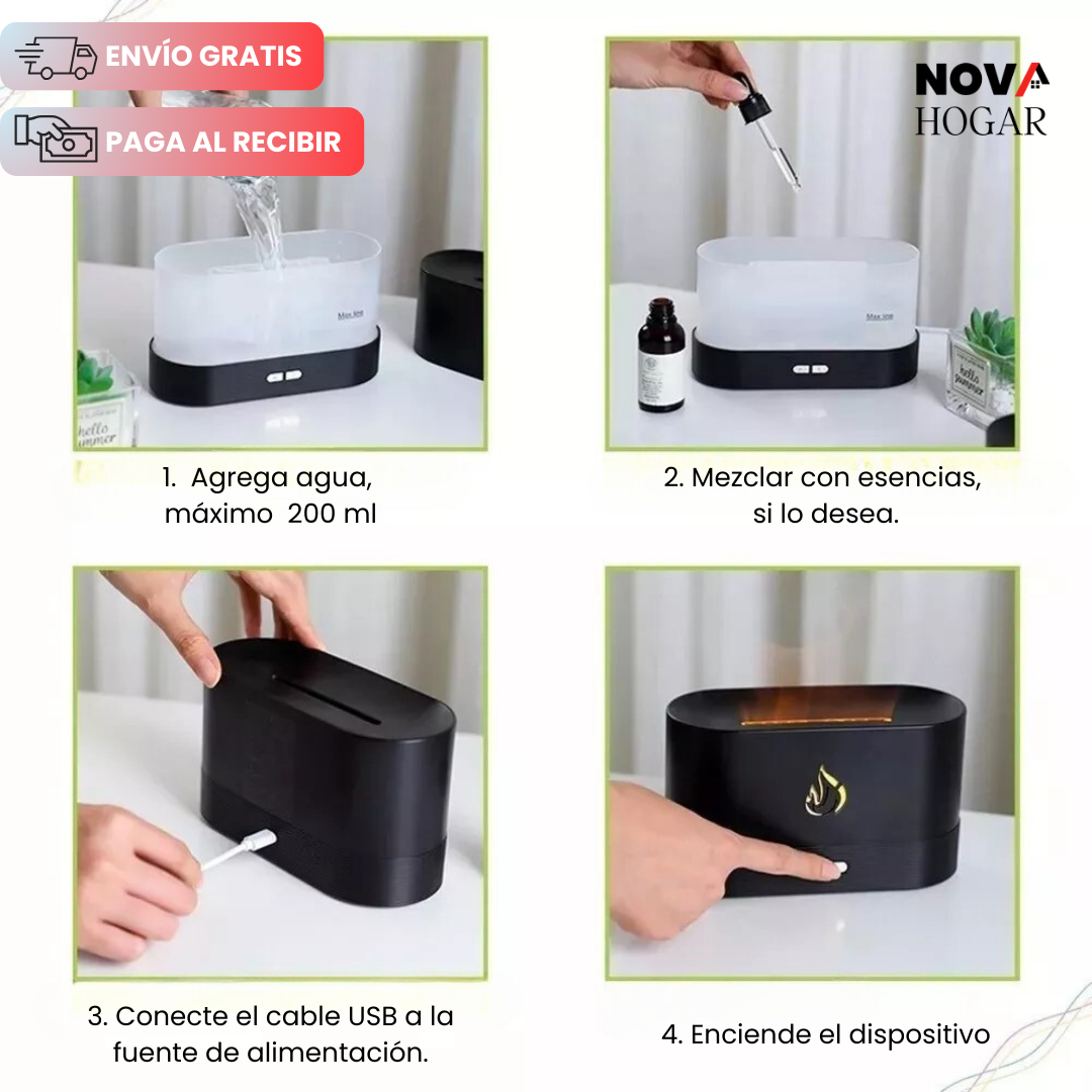 SereneFlame™ Humidificador con Efecto de Llama Realista