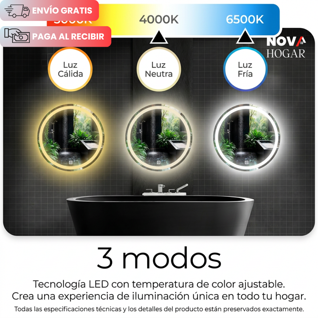 LuxMirror™ Espejo Redondo con Luz LED