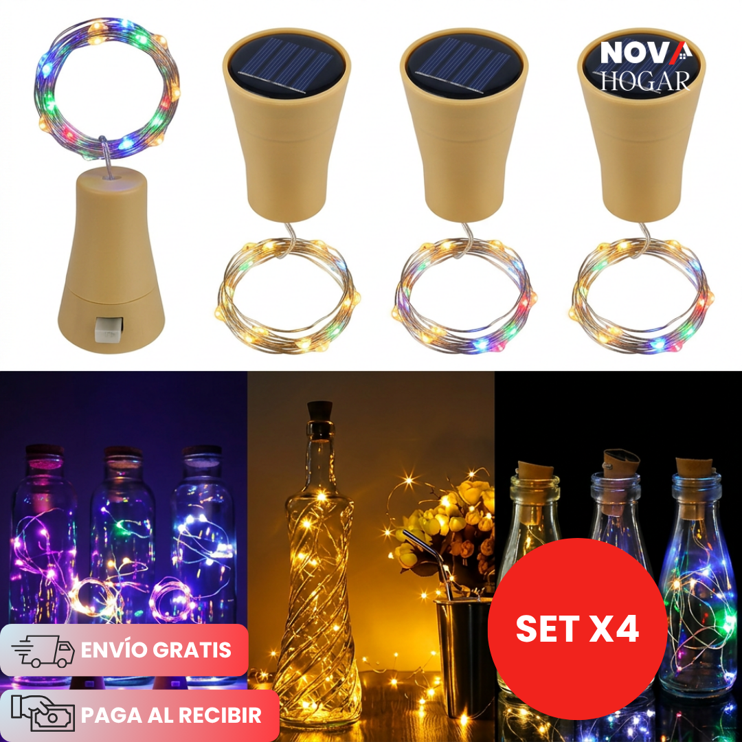 FairySpark™ Pack X4 Luces Solares Para Botellas Decorativas