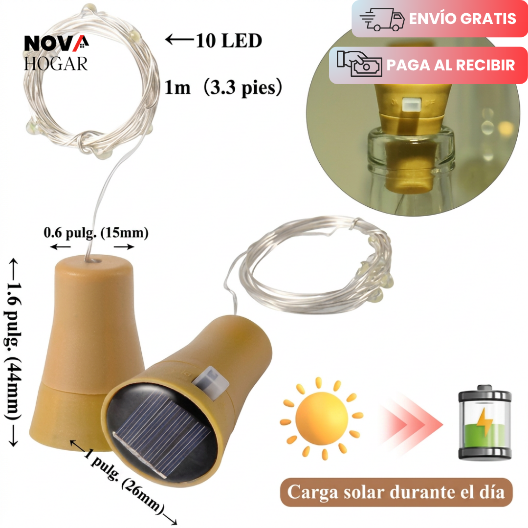 FairySpark™ Pack X4 Luces Solares Para Botellas Decorativas