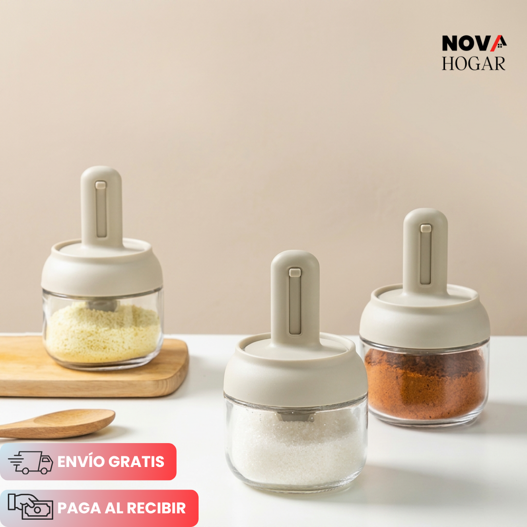 SpiceScoop™ Pack x3 Especieros de Vidrio con Cuchara