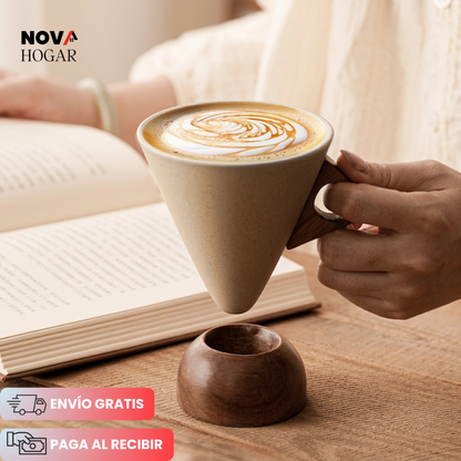 ConeBrew™ Taza Artesanal Con Base Madera