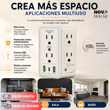 AuraHub™ Multitoma Inteligente con Luz Suave