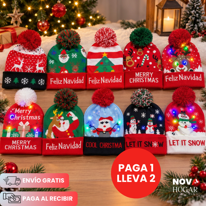 2x1 GlowBeanie™ Gorro Navideño Con Luces Brillantes