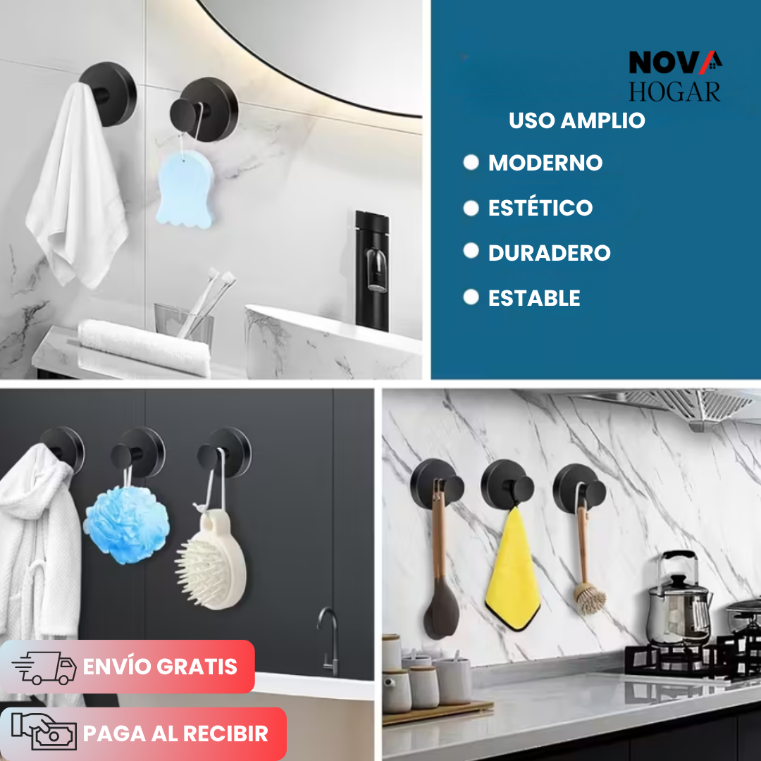 4x2 GripLock™ Gancho de Succión Metálico para Baño