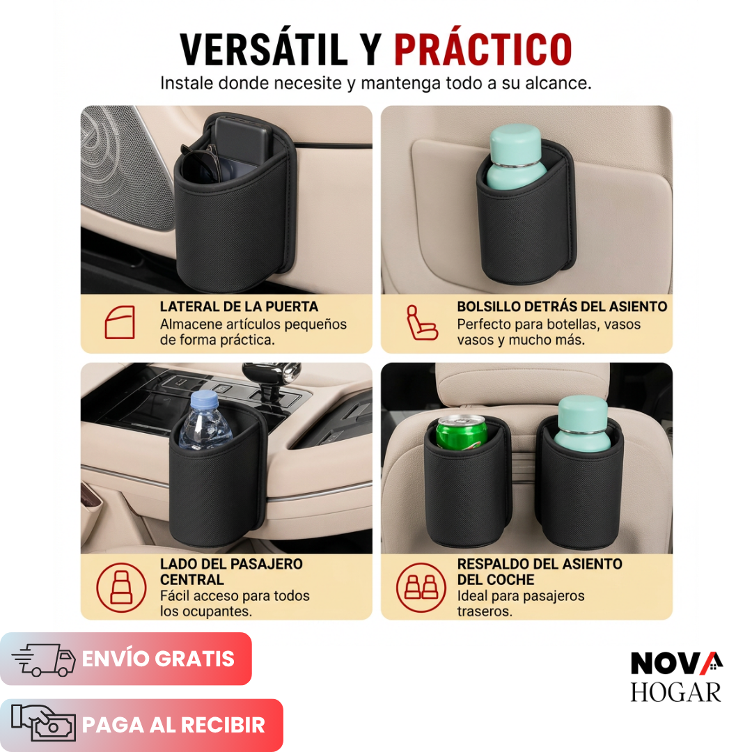 LuxPocket™ Portavasos de Cuero para Carro