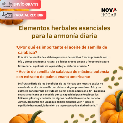 PunkiVital™ 90 Cápsulas con Aceite de Semilla de Calabaza