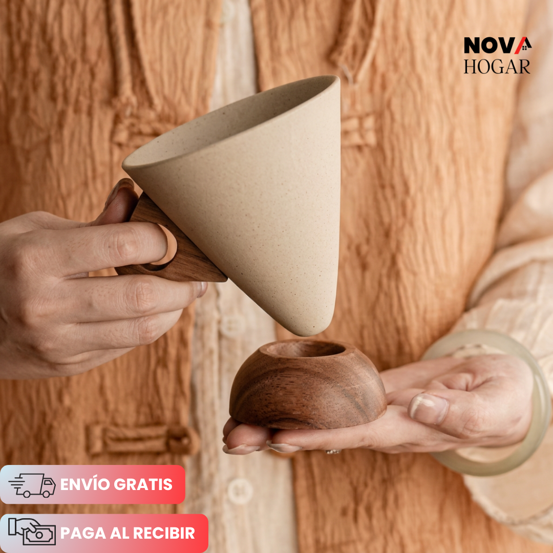 ConeBrew™ Taza Artesanal Con Base Madera