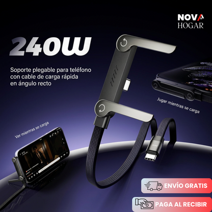 GameFlow™ Cable Tipo C con Conector 90° y Soporte Plegable