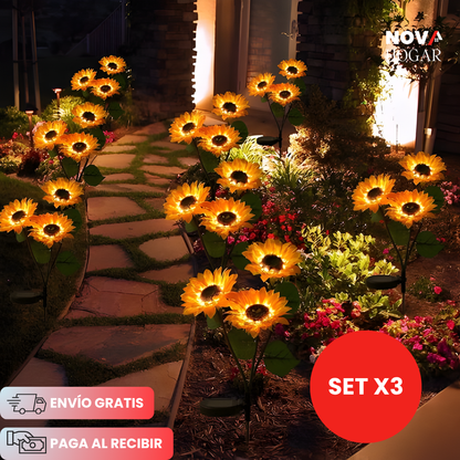 SunBloom™ Set x3 Hermosas Luces Solares de Girasol para Jardín