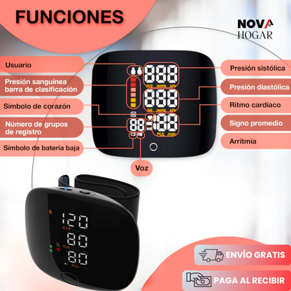 PulseTrack™ Tensiómetro de Muñeca Recargable