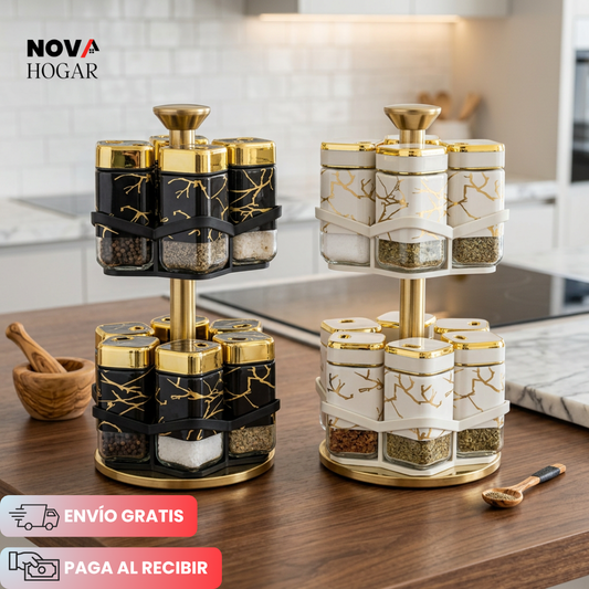 EliteSpice™ Carrusel para Condimentos con 12 Frascos Premium