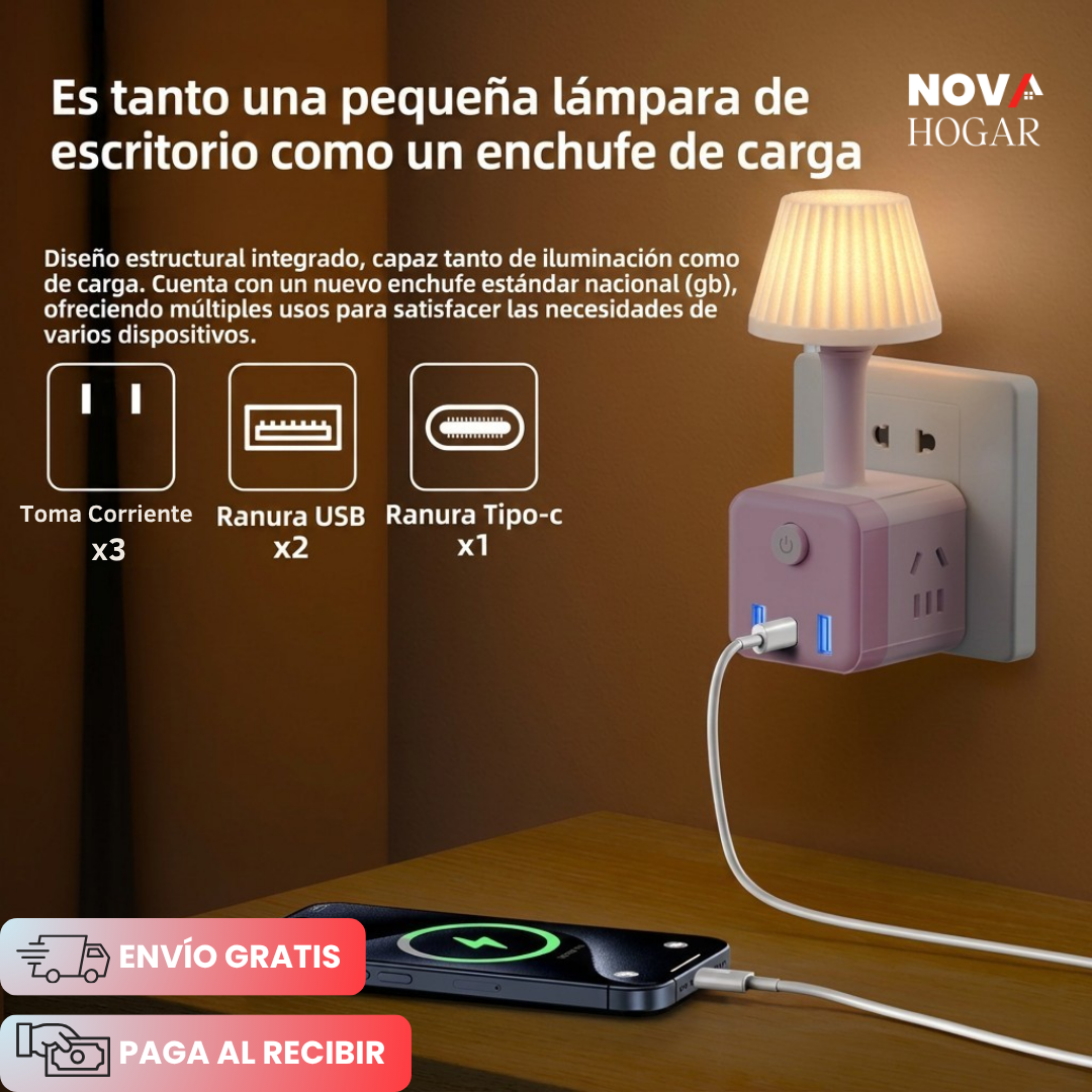 LumiPlug™ Hermosa Lampara con Cubo Multitomas y cargador