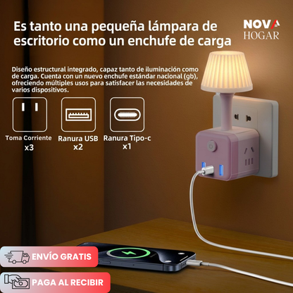 LumiPlug™ Hermosa Lampara con Cubo Multitomas y cargador